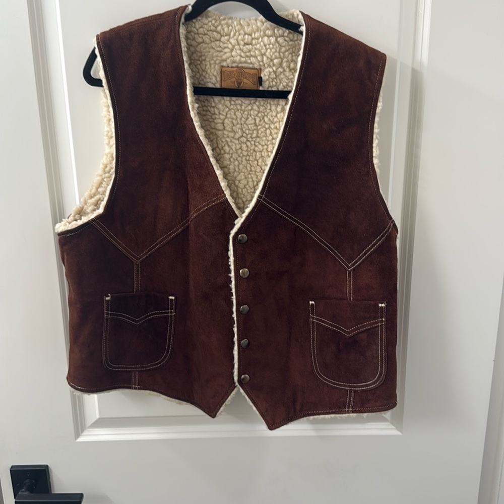 vintage 80’s rio grande faux sherpa lined suede vest
